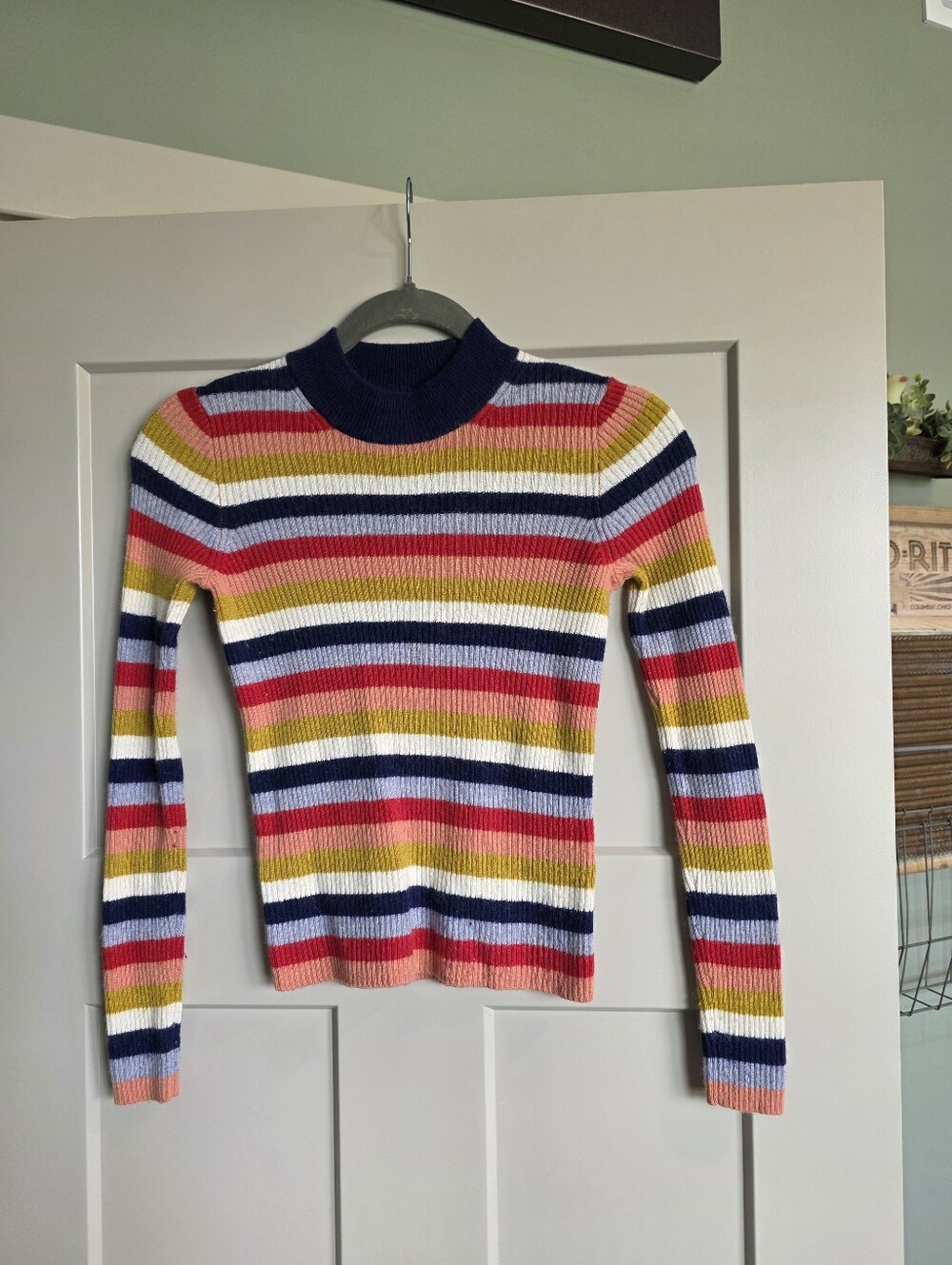 Madewell Women's Size XXS Mockneck Striped Wool & Alpaca Sweater Long Sleeve